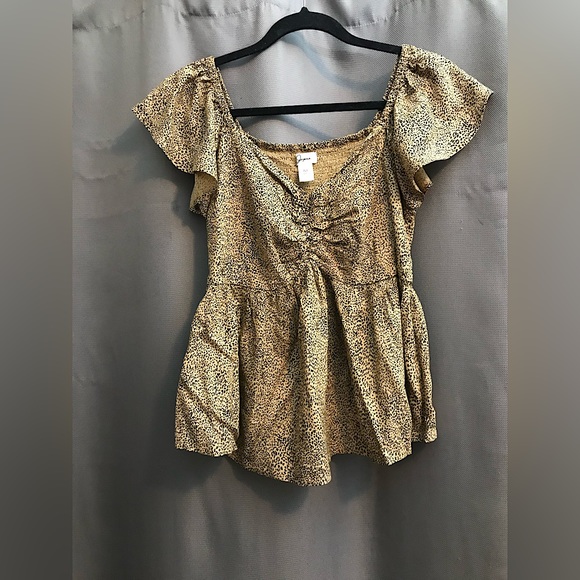 Japna short sleeve top Black and tan leopard design size medium - Picture 1 of 4